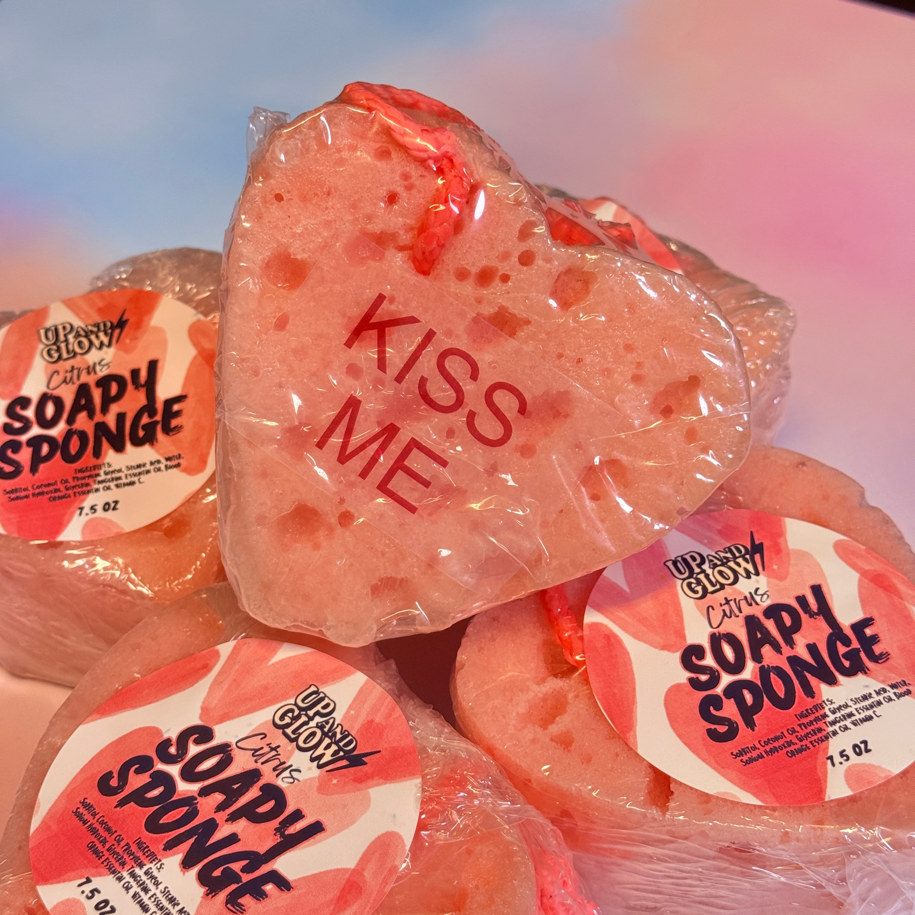 Citrus Detergent Free Soapy Sponge- conversation heart
